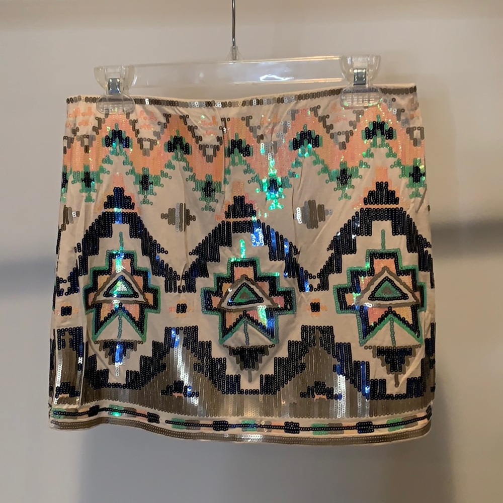 Aztec Print Sequence Mini Skirt